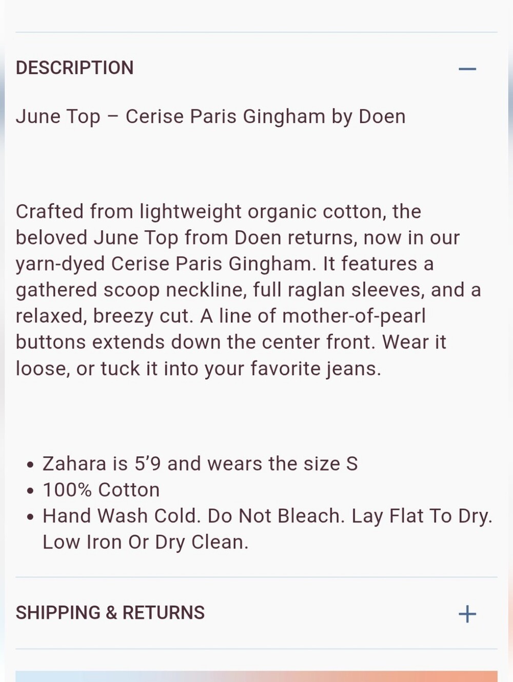 PRICE IS FIRM - Doen June Top Cerise Paris Gingham Medium - Picture 5 of 10